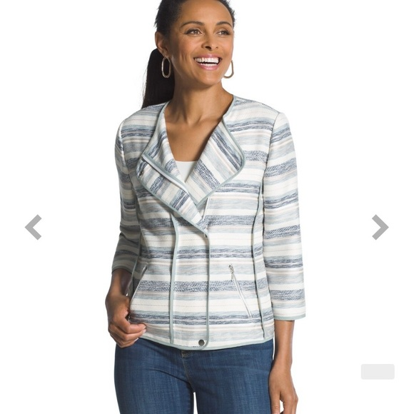 Chico's Jackets & Blazers - Chico's Jacket Coat Size 1  Womens‎ Blue White Gray Striped